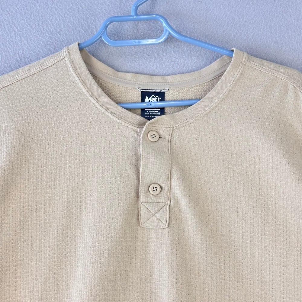 REI‎ Co-op Henley Shirt Mens XXL Tan Casual Waffle Knit Long Sleeve Cotton Blend